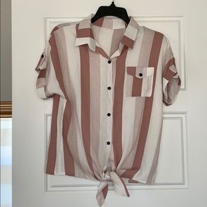 ROMWE white and pink button down